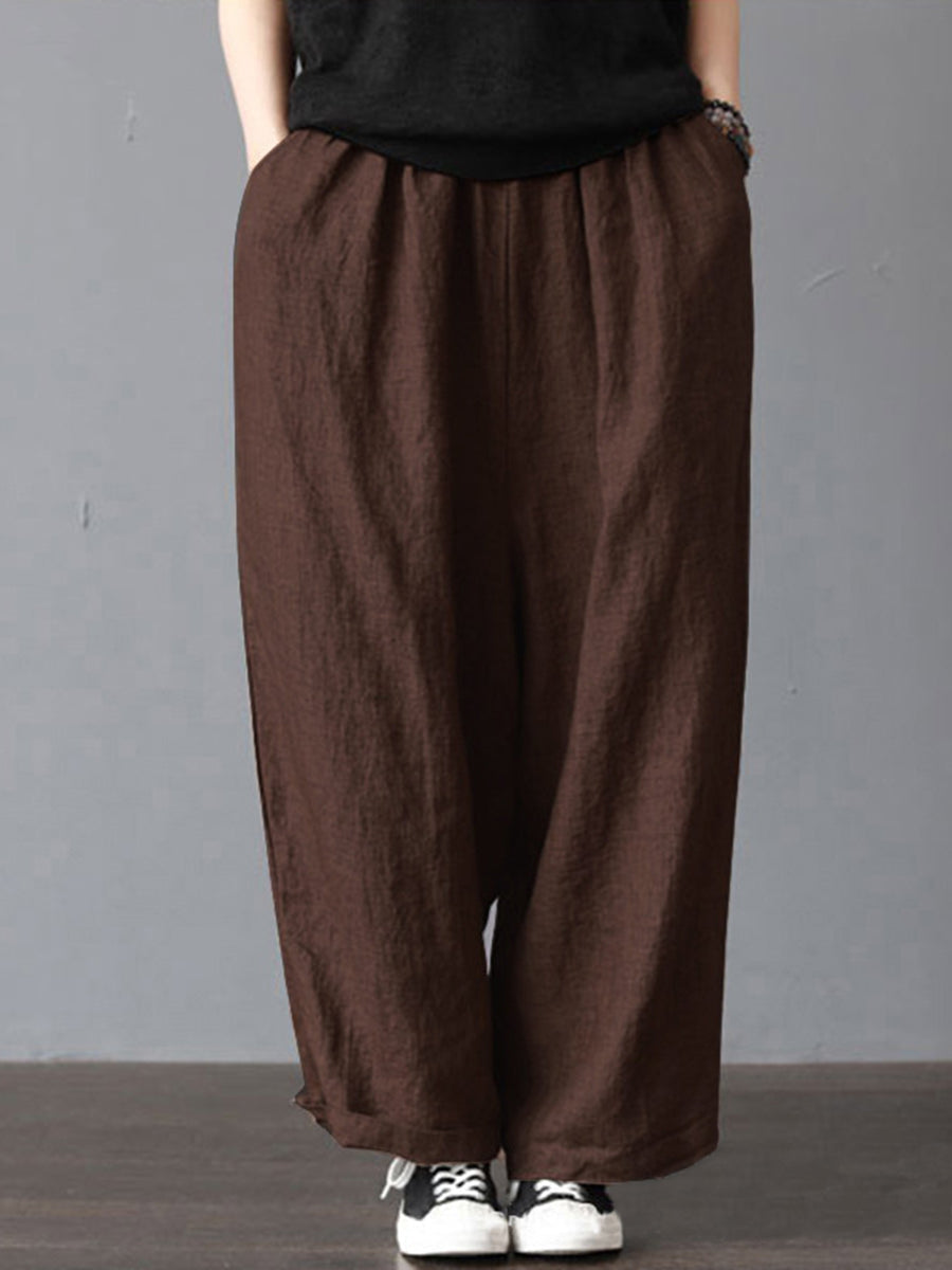 Women's Solid Color Casual Pants Loose Pants with Pockets