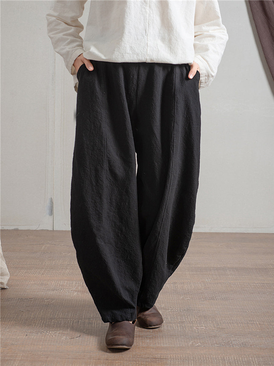 Women Cotton and Linen Elastic Waist Casual Pant