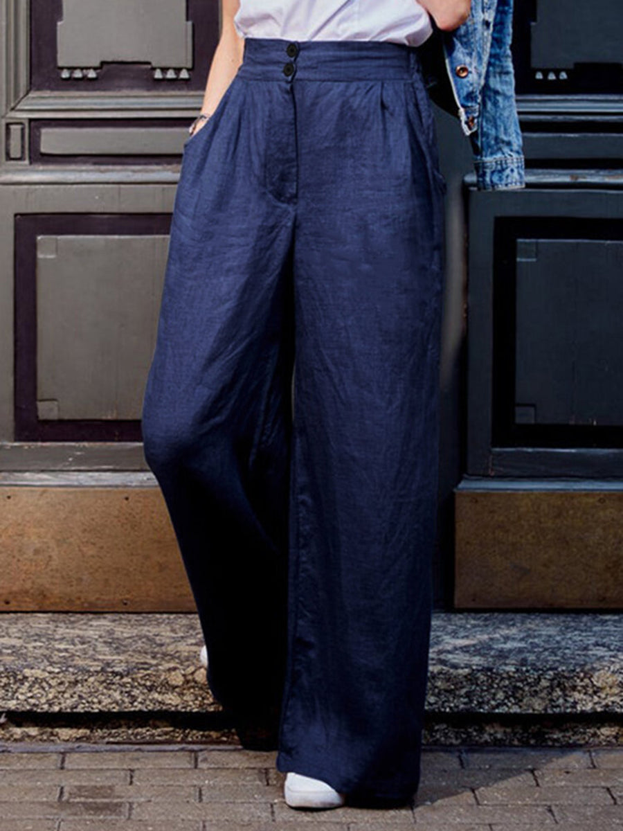Hérmorcy Women Loose Wide-leg Pant Solid Color Casual Trousers