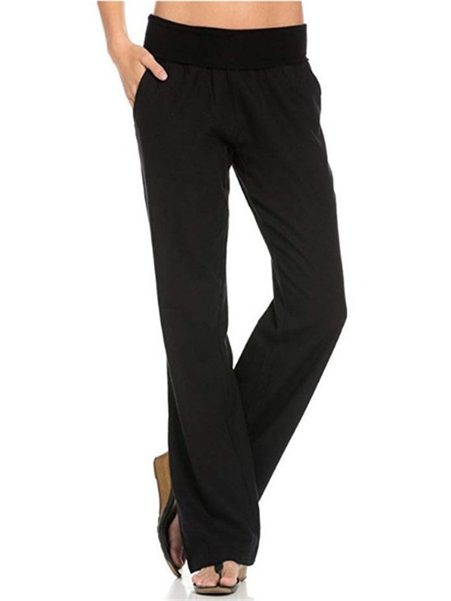 Hérmorcy Women Solid Color Loose Casual Wide-leg Pants Trousers
